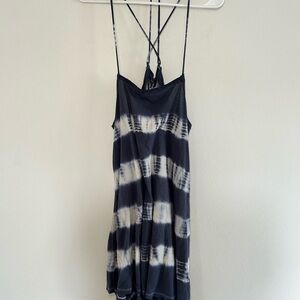 Navy and White Tie-Dye Strappy Dress